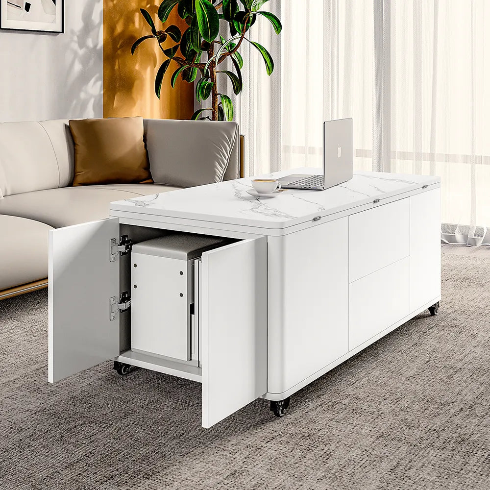 Modern Lift Top Coffee Table With 4 Stools, 47.4"