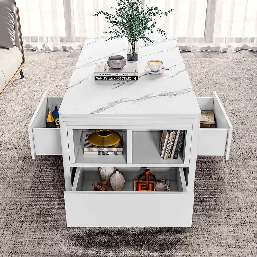 Modern Lift Top Coffee Table With 4 Stools, 47.4"